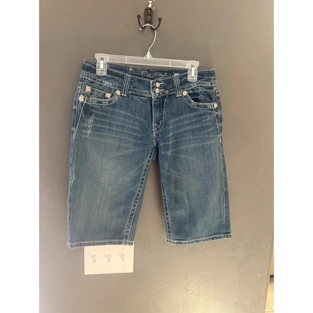 Miss Me Y2k Blue Embellished Bermuda Shorts Medium Wash JP5001CR Size 29